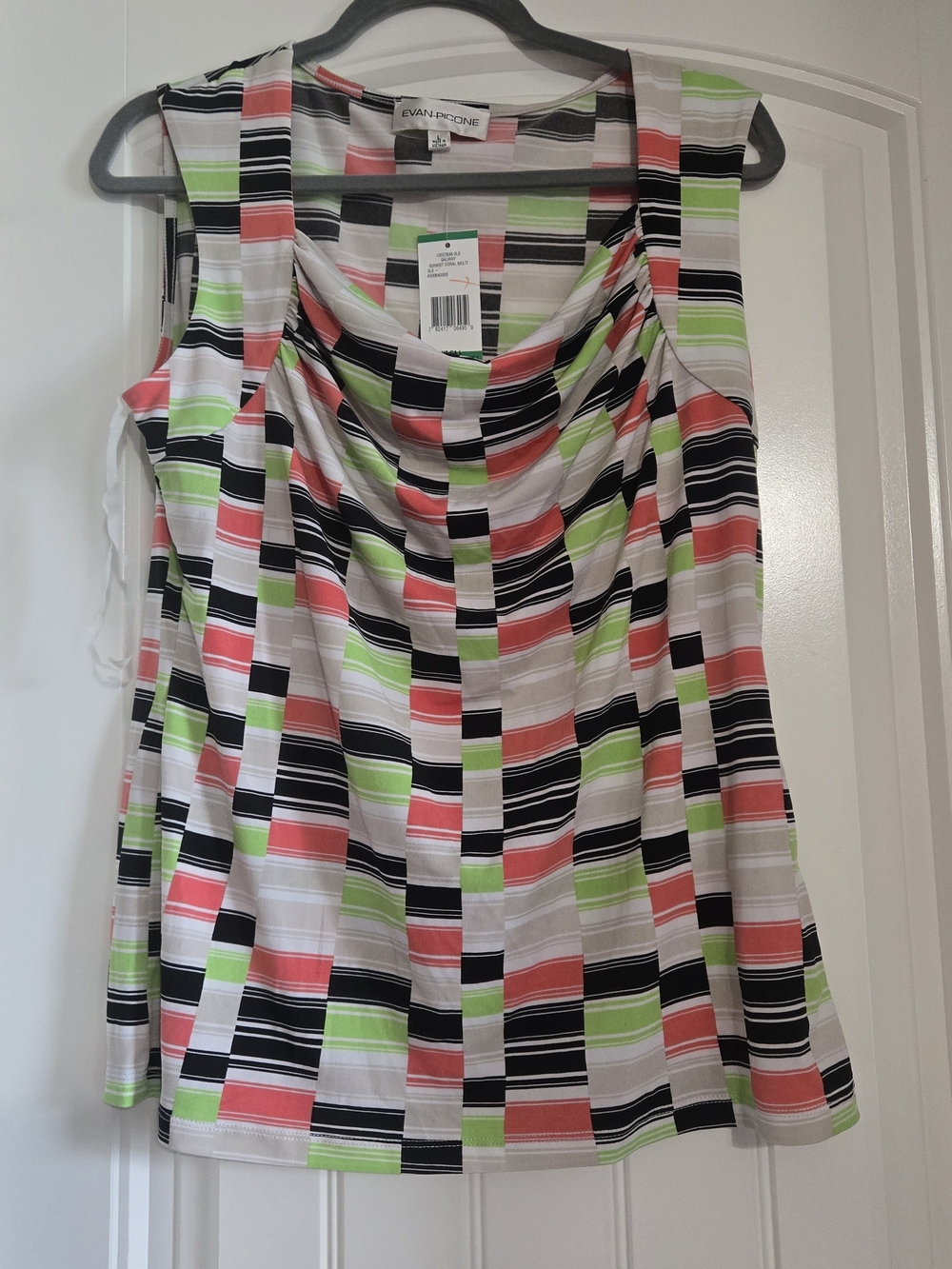 Evan Picone Striped Sleeveless Top in Coral, Lime & Black